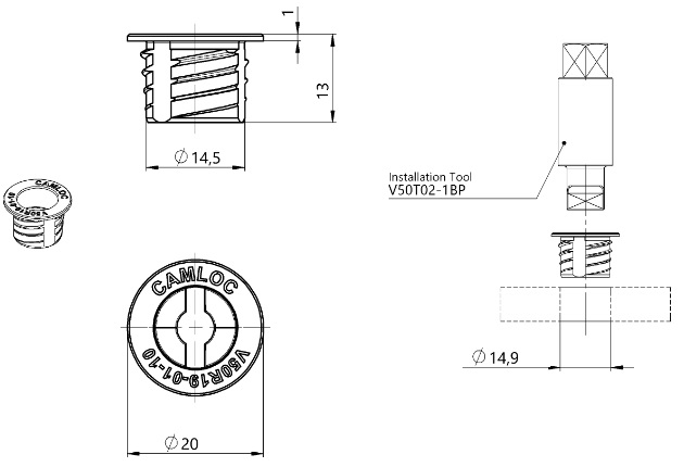 Screw-in receptacle V50R19-01-10-1ASNV